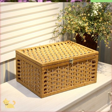 藤編收納箱水果竹編零食帶鎖桌面箱子家用帶鎖藤編零食箱書本2020