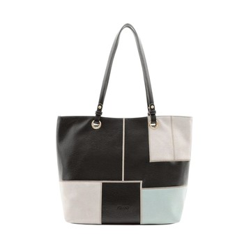 FIRANO-多彩幾何宮格拚色肩背托特包(黑x藍白)