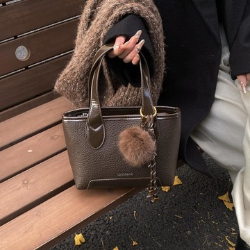 瑪莎愛貝兒秋冬新款撞色荔枝紋手提菜籃子包包輕便韓版斜跨休閒包