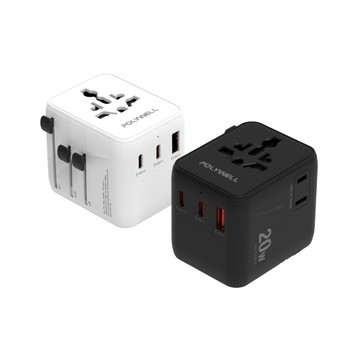 POLYWELL 多國旅行充電轉接頭 20W 雙AC插座+雙C+USB快充