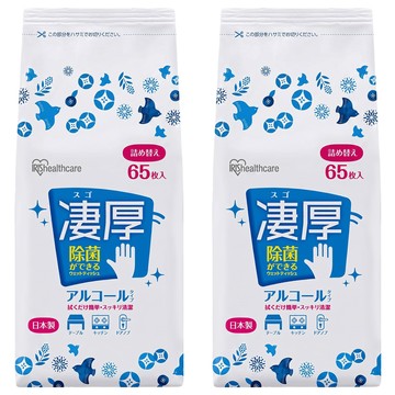 IRIS OHYAMA 愛麗思歐雅瑪 除菌極厚濕紙巾酒精型補充包 WTT-65A 65張  2套  1個裝  5g
