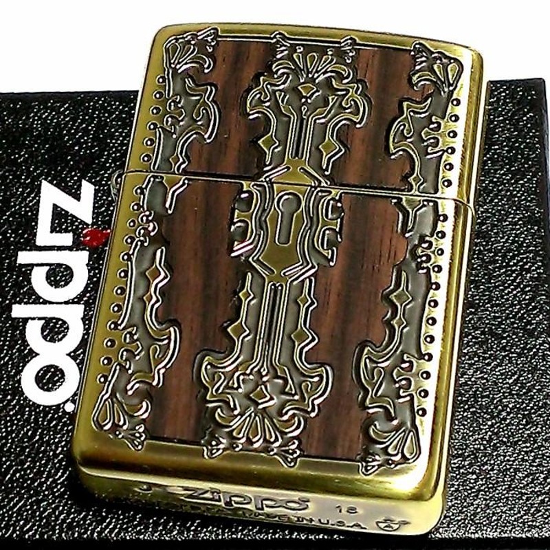 ZIPPO アーマー ジッポ ライター キーホールウッド アンティークゴールド かっこいい 天然木 ブラス燻し仕上げ 両面加工 深彫り彫刻 重厚 |  LINEブランドカタログ