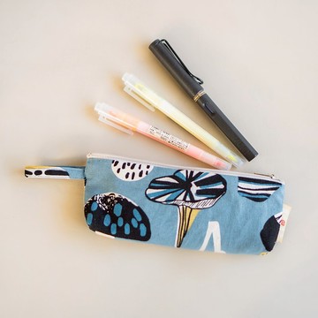 禮物  船型鉛筆袋 水藍菇菇 可選花布 尺寸微調訂製