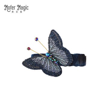 MoferMagic原創手工黑膽石蝴蝶邊夾捏夾優雅名媛發卡側邊夾頭飾品