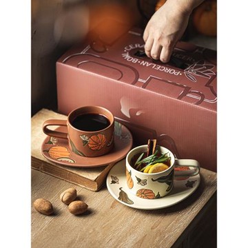 高檔精致南瓜咖啡杯碟套裝陶瓷馬克杯茶杯下午茶閨蜜杯水杯禮盒裝