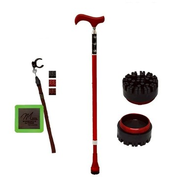 【海夫】枴杖屋 當代藝術系列 360度 防滑避震 10段伸縮手杖 滿點底座 夜光片扣環 黑底白花紋 紅(C2GC16)