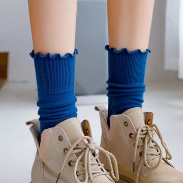 木耳花邊襪子女中筒秋冬季純棉長筒堆堆襪黑色百搭女士時尚ins潮