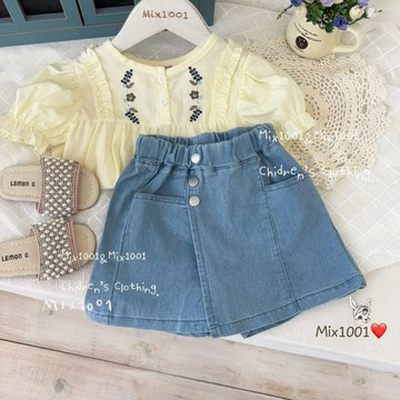 🌈✨mix1001 經典排釦造型褲裙✨兒童銀釦裝飾拼接設計感短褲 5-17