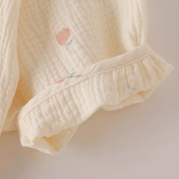 2025年法式淺杏碎花睡衣少女夏款可愛郁金香家居服套裝純棉睡衣女