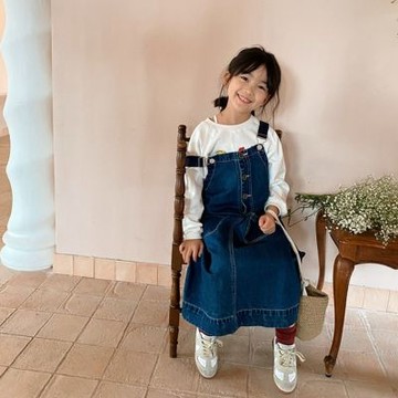 雙口袋後開岔牛仔背帶裙 大童 吊帶裙 牛仔裙 裙子 女童 兒童 童裝 橘魔法 現貨【BB0675】