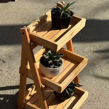 【象牙花旗折疊三層架】- 松木三層折疊階梯架 / 桌上收納