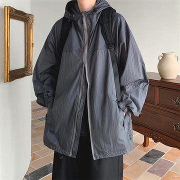 夏季運動UPF50+防曬衣男款高街潮牌男士夾克連帽防水美式戶外外套