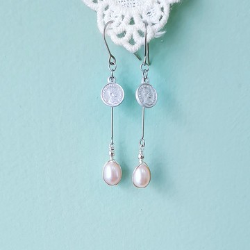 │淡水珍珠│招財錢幣珍珠耳環  可夾式