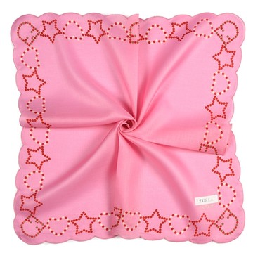 FURLA彩色點點星星愛心波浪滾邊純綿帕巾-粉紅色
