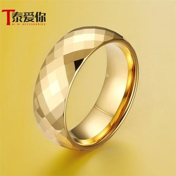 泰愛你時尚金色鎢鋼戒指潮男時尚個性簡約閉口指環食指戒子尾戒