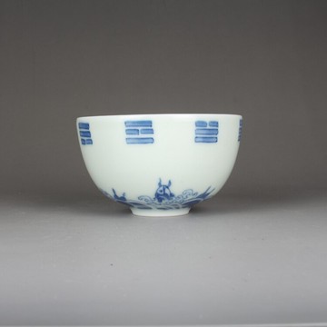 大明成化青花魚水八卦紋茶杯主人杯古玩古董陶瓷器仿古老貨收藏品