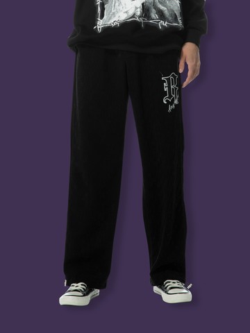 歐美風壓花格紋寬鬆棉質長褲