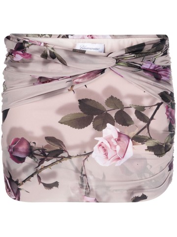 Blumarine - floral-print ruched miniskirt - women - Elastane/Polyamide/Polyamide/Elastane - 40 - Brown