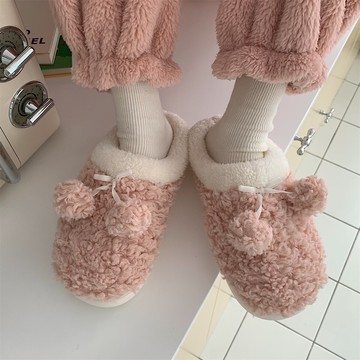 冬季新款簡約時尚厚底防滑居家棉拖日系學生保暖毛絨絨包頭棉鞋女