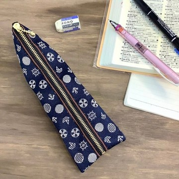 【海洋風】榻榻米邊飾 三角錐型筆袋 深藍 海洋 帆船 靛藍色