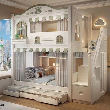 免運公司貨 樹屋床 兒童床 儿童床 上下铺双层两层高低树屋床 子母床 上下同宽城堡公主高护栏床 可開發票 全館五折 工廠現貨直銷 新品特價 z11012