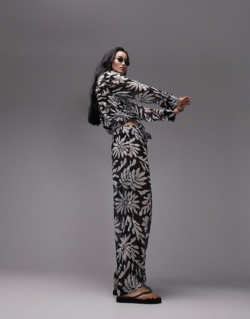 Topshop co-ord chiffon abstract floral trouser in monochrome-Multi