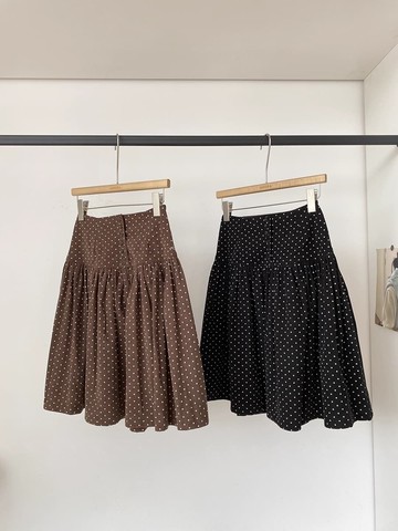 復古圓點裙／冬季燈芯絨高腰中長款A字裙－【350692】
