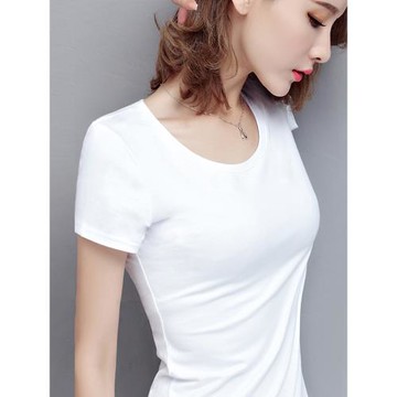 純棉白色短袖t恤女夏季2025新款修身圓領內搭顯瘦打底衫體恤上衣