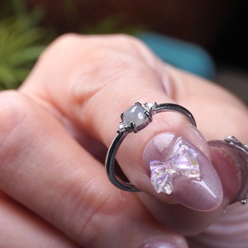 冰種烏雞翡翠蛋面戒指 925純銀 | 天然緬甸玉翡翠A貨 | 送禮