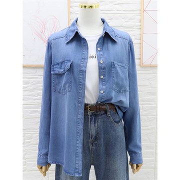 萬能搭天絲牛仔氣質顯貴百搭寬松休閑牛仔襯衫女內搭疊穿春季上衣