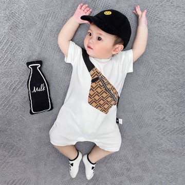 嬰兒連體衣夏季男女寶寶哈衣卡通印花背包新生兒衣服短袖夏裝外出