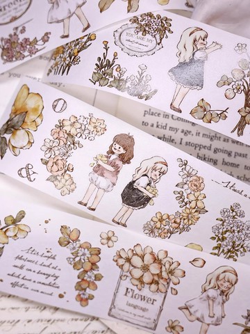春跡 新版本  輕復古鹽系人物花卉和紙PET切模手帳膠帶