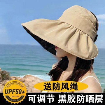 🔥臺灣出貨🔥黑膠空頂防曬帽子女夏天大簷防紫外綫遮陽帽可折疊漁夫帽春秋