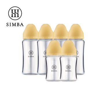Simba 小獅王辛巴 - 蘊蜜質金玻璃寬口防脹氣奶瓶4大2小全配組-新生適用-旦黃