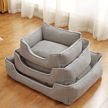 狗窩四季通用可拆洗日系條紋棉麻寵物窩中小型犬泰迪柯基法斗貓窩