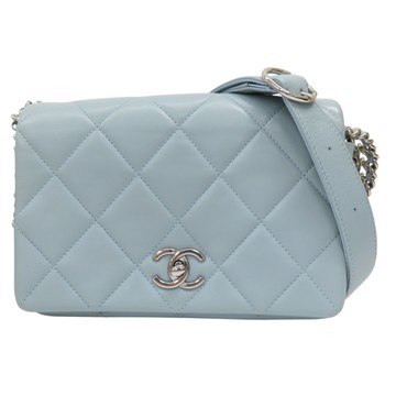 【二手名牌BRAND OFF】CHANEL 香奈兒 藍色 羊皮 鍊帶 肩背包 銀扣