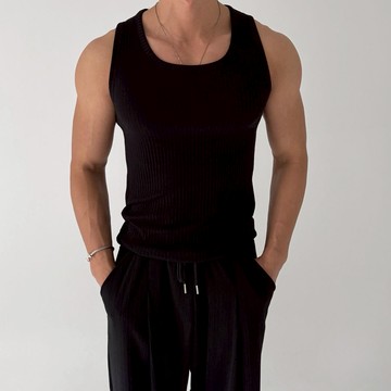 正韓肌肉款U領羅紋合身無袖背心 2色 YUPPIE 預購商品 0610