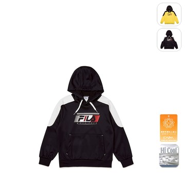 【FILA】KIDS 孩童款 吸濕排汗 連帽上衣-黑色 1TEX-8429-BK