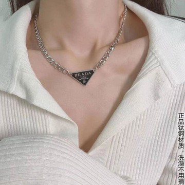 不掉色項鍊女潮酷辣妹三角標裝潢時尚嘻哈鏈條頸鏈項鍊男潮男個性