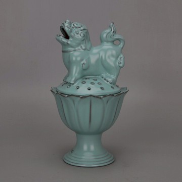 宋 汝窯藍釉獅子鏤空香熏爐 仿古舊貨清涼寺皇宋宮款支釘瓷器擺設