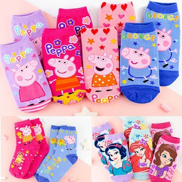 【現貨】迪士尼公主系列/Peppa Pig佩佩豬直版童襪 愛麗兒 白雪公主 蘇菲亞 短筒襪 短襪 童襪 卡通印花襪