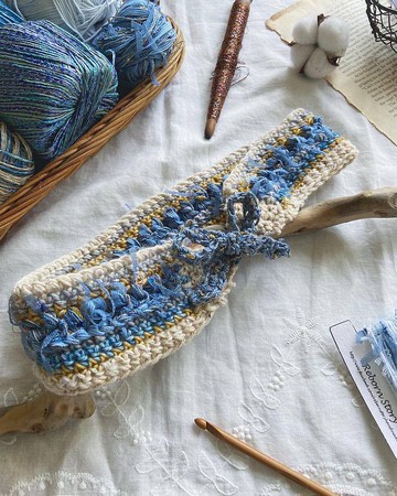 秋冬質感彩紗鉤織髮帶    海洋藍    多色選擇