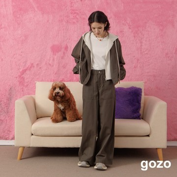 【gozo】天絲多口袋鬆緊工裝寬褲(橄欖綠/淺卡其_M/L) | 女裝 修身 百搭