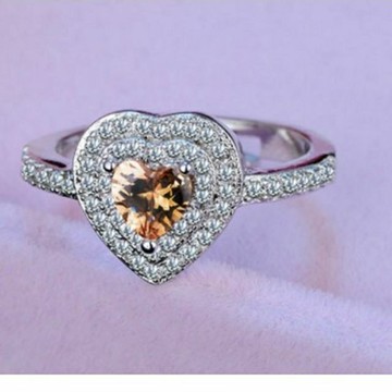 隔日到貨 1克拉 海洋之心 莫桑鑽 黃水晶 香檳色 愛心 戒指 可調式戒圍 不退色YR42