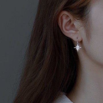 銀奧925純銀八芒星耳環女年新款潮ins耳釘高級感耳鉤耳飾