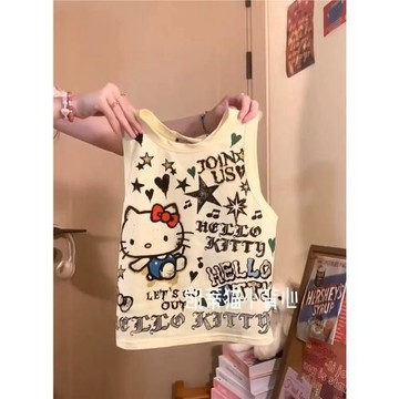 多巴胺穿搭凱蒂貓小吊帶背心女內搭夏季短款滿印甜辣小眾無袖上衣