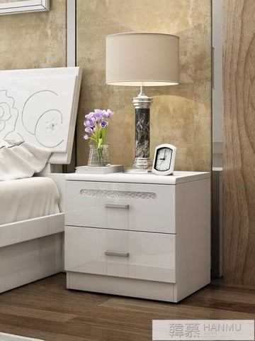白色鋼琴烤漆床頭櫃抽屜組裝儲物櫃簡約現代床邊臥室置物櫃簡易櫃 【交換禮物】 YTL
