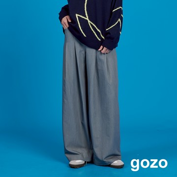 【gozo】柔軟打摺顯瘦寬西裝褲(灰色/深藍_M/L) | 女裝 顯瘦 休閒