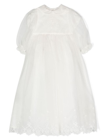 Fendi Kids - FF motif-embroidered dress - kids - Silk/Cotton/Polyester - 6 - White