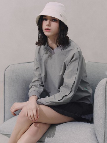 Sleeve Slit Woven Sweatshirt [KHAKI]